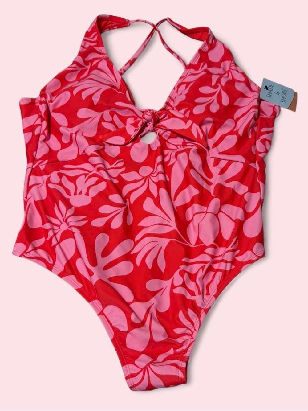 Shade & Shore Pink and Red Floral One-Piece Swimsuit